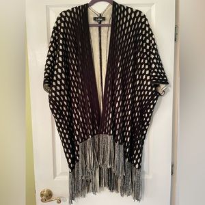 Lulus Black & White Short Sleeve Fringe Cardigan, Size S/M